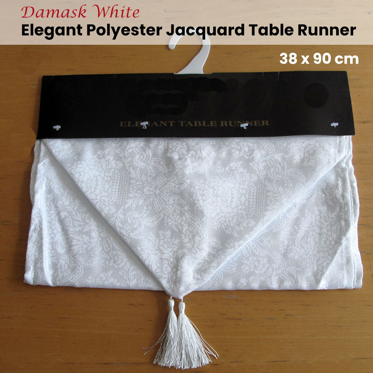 Damask White Elegant Polyester Jacquard Table Runner 38 x 90 cm Tristar Online