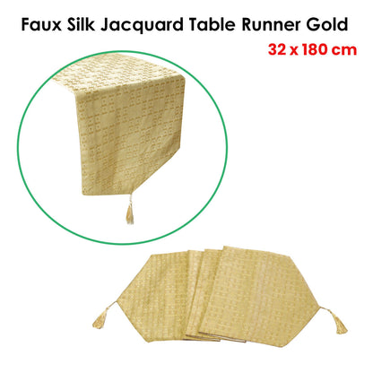 Faux Silk Jacquard Table Runner Gold 32 x 120 cm Tristar Online