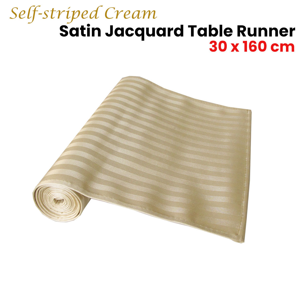 Self-striped Cream Satin Jacquard Table Runner 30 x 160cm Tristar Online
