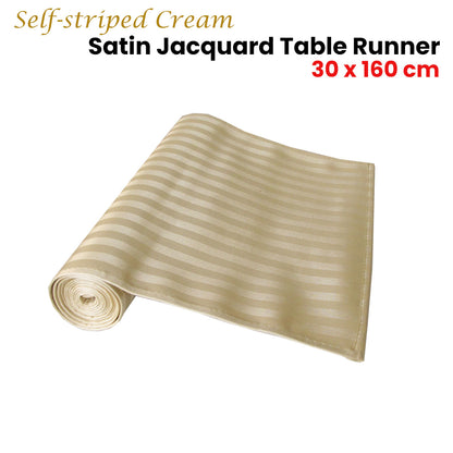 Self-striped Cream Satin Jacquard Table Runner 30 x 160cm Tristar Online