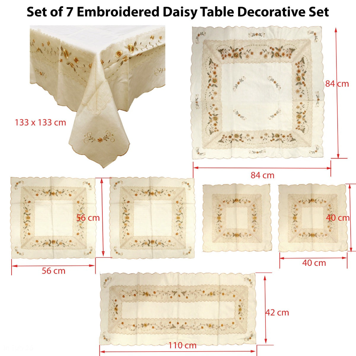 Set of 7 Embroidered Daisy Table Decorative Set Tristar Online