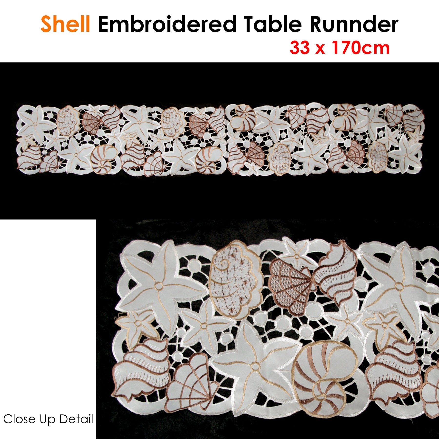 Shell Embroidered Table Runner 33 x 170cm Tristar Online
