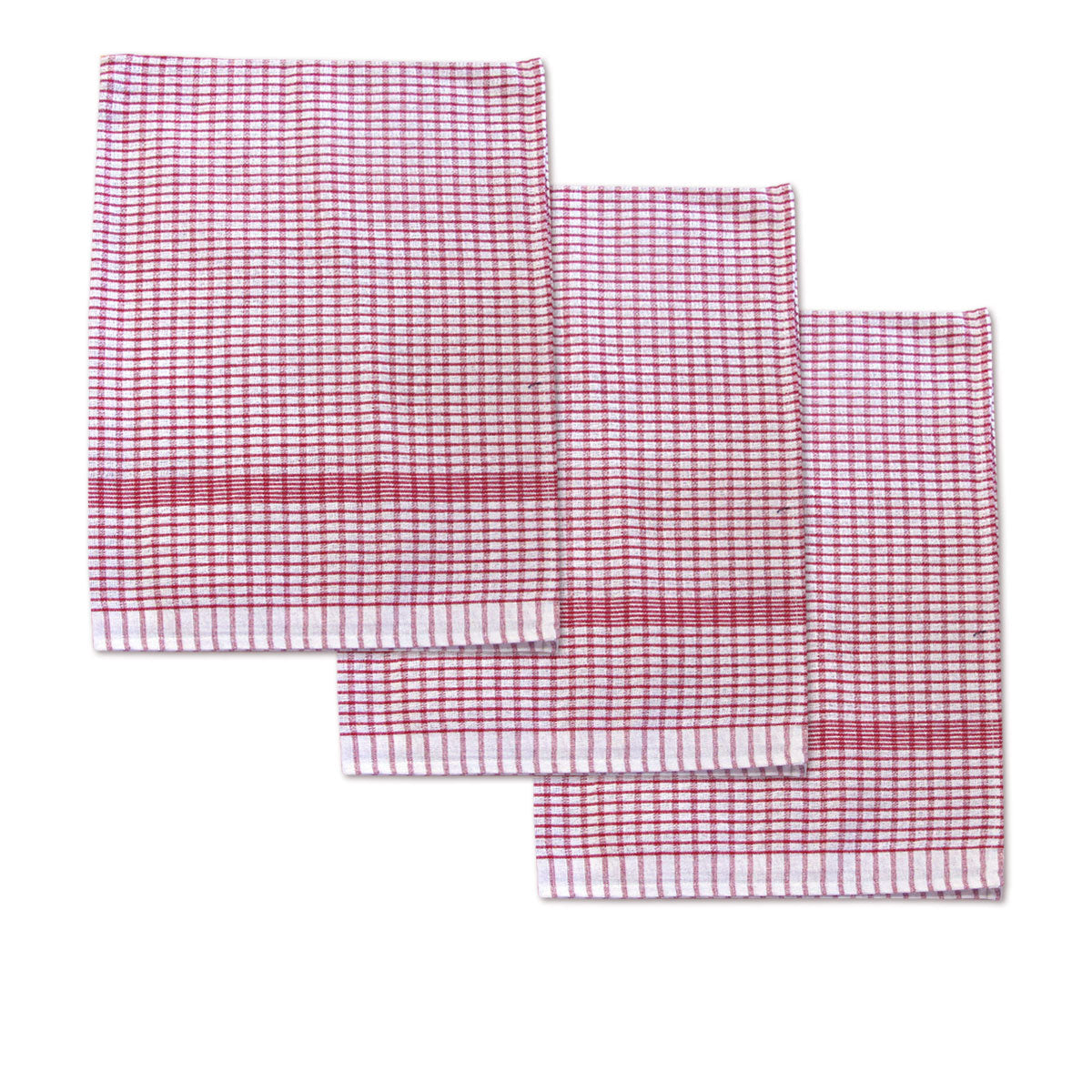 Set of 3 Jumbo Cotton Checkered Tea Towels 60 x 90 cm Red Tristar Online