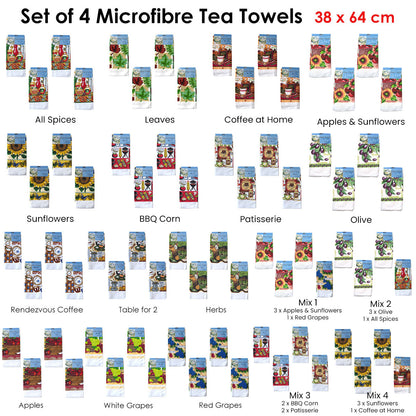 Set of 4 Microfibre Printed Tea Towels BBQ Corn Tristar Online