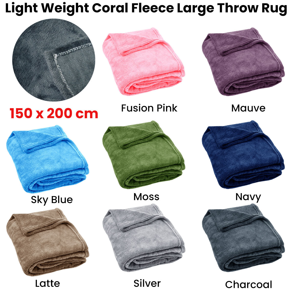 Light Weight Coral Fleece Throw Rug 150x200 cm Charcoal Tristar Online