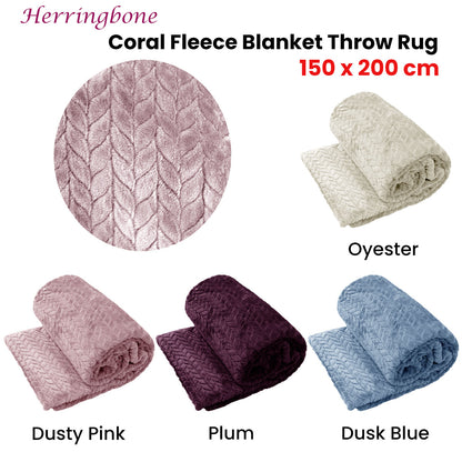 Herringbone Coral Fleece Blanket Throw Rug 150x200 cm Oyester Tristar Online