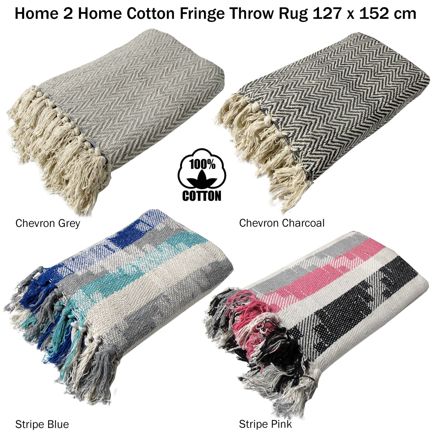 Cotton Fringe Throw Rug Chevron Grey Tristar Online