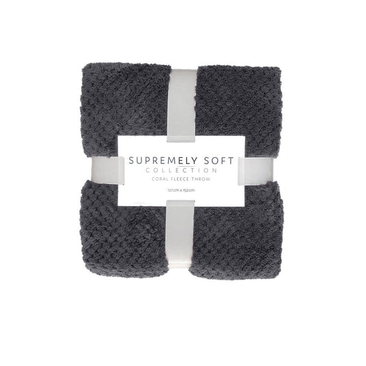 Soft Diamond Fleece Throw Rug Charcoal Tristar Online