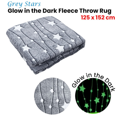 Grey Stars Glow in the Dark Throw Rug 125x152 cm Tristar Online