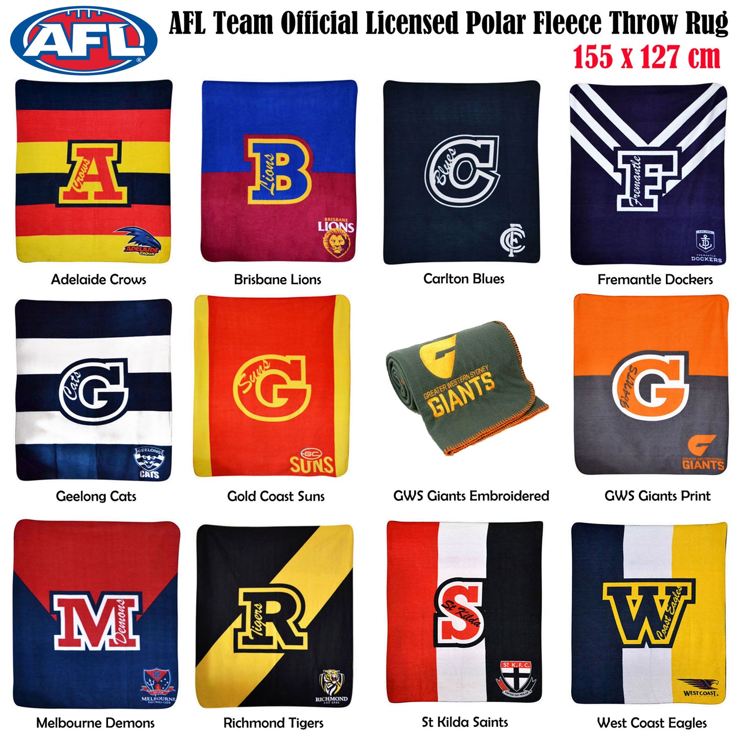 AFL Licensed Polar Fleece Throw GWS Giants Embroidered Tristar Online
