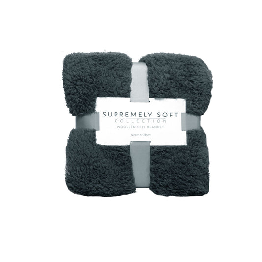 Soft Woollen Feel Throw Rug/Blanket Charcoal Tristar Online