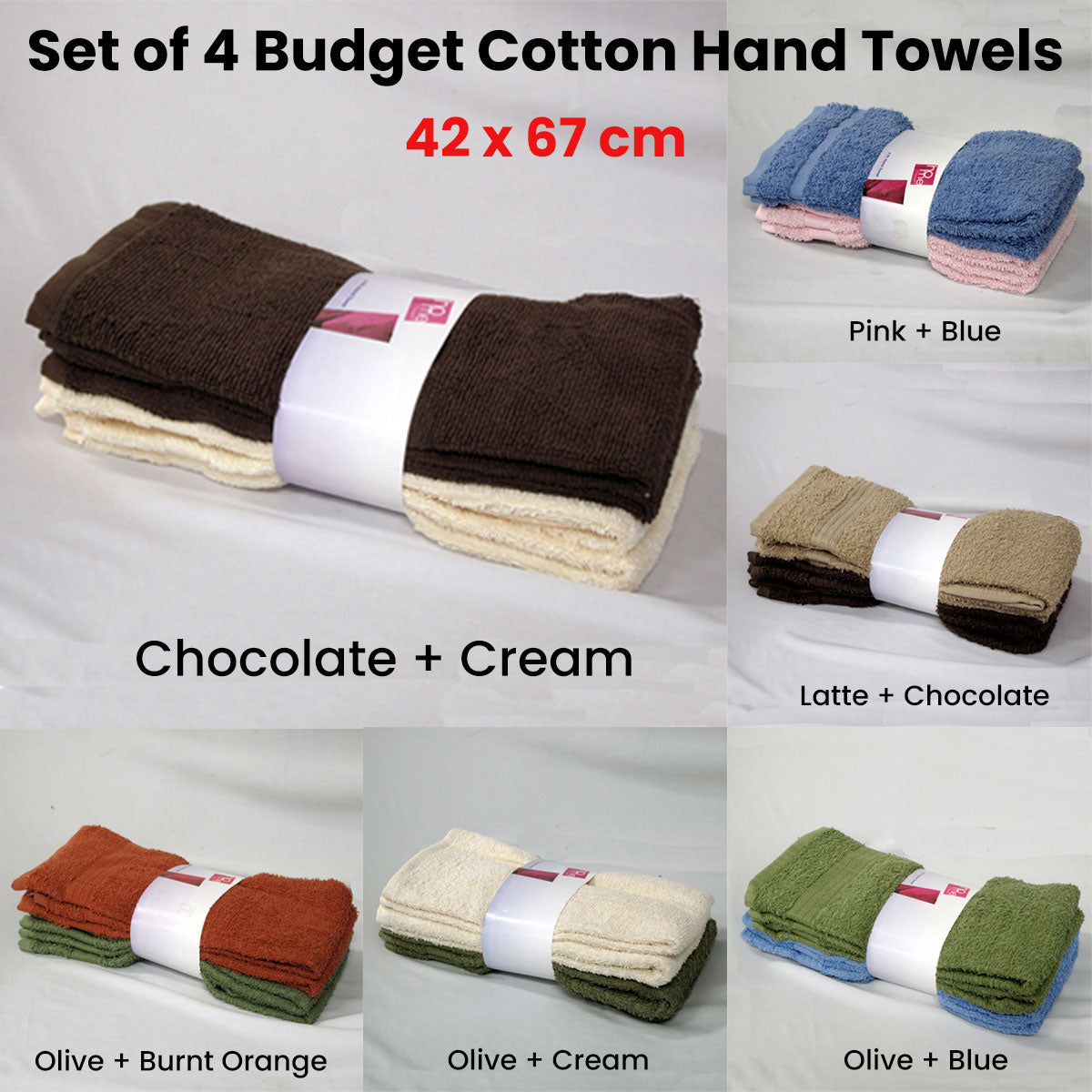 Set of 4 Budget Cotton Hand Towels 42 x 67 cm Olive Blue Tristar Online
