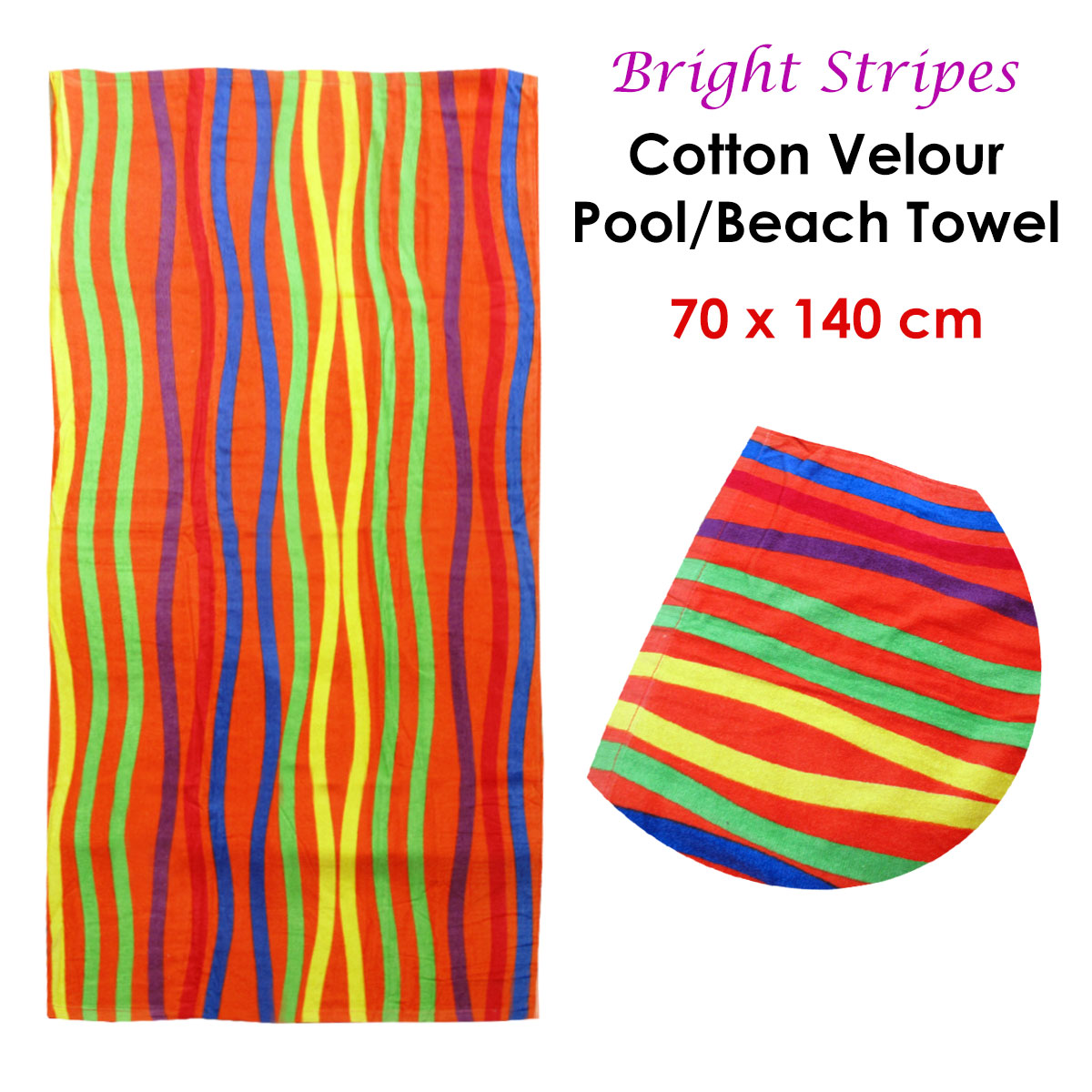 Bright Stripes Cotton Velour Printed Beach Towel Tristar Online