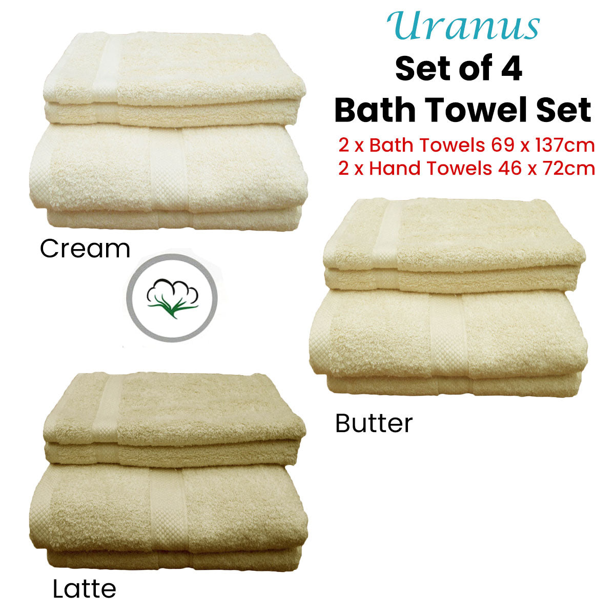 Pack of 4 Uranus Cotton Bath Towel Set Butter Tristar Online