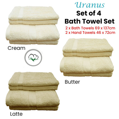 Pack of 4 Uranus Cotton Bath Towel Set Butter Tristar Online