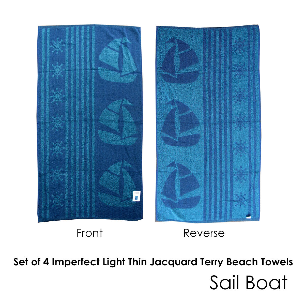 Set of 4 Imperfect Jacquard Terry Beach Towels Sail Boat Tristar Online
