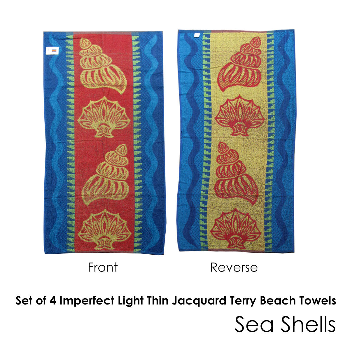 Set of 4 Imperfect Jacquard Terry Beach Towels Sea Shells Tristar Online
