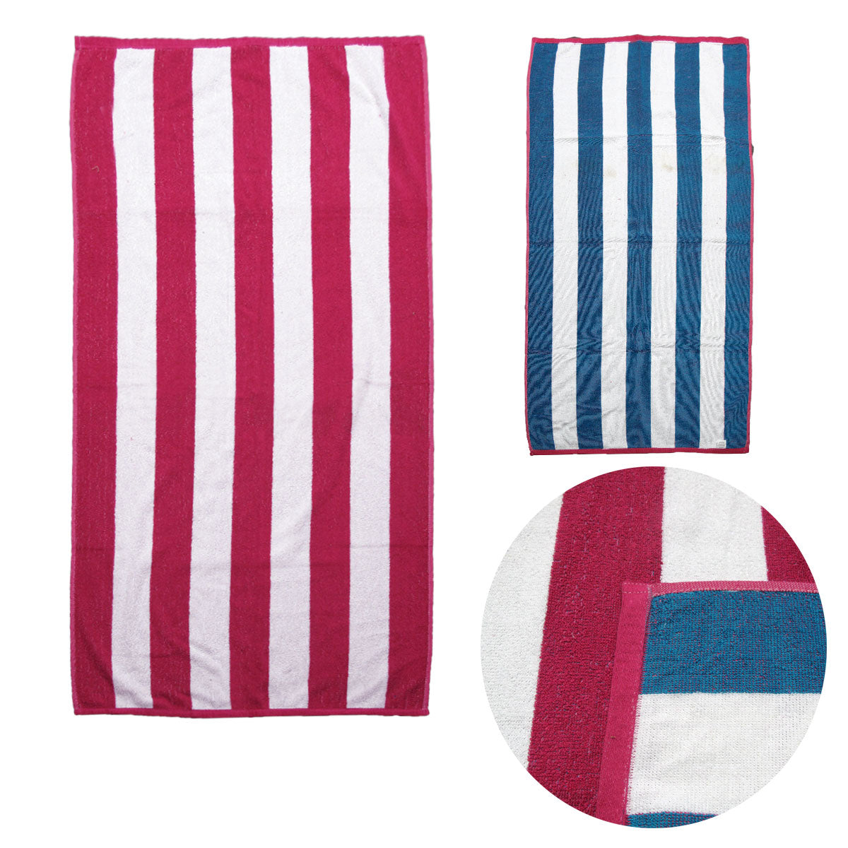 Set of 2 Reversible Cabana Striped Towels Hot Pink/Blue Tristar Online