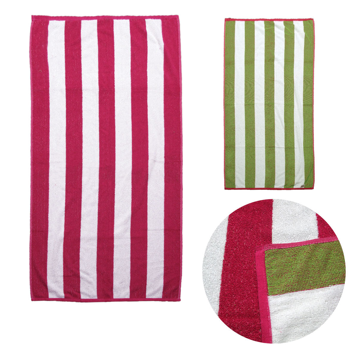Set of 2 Reversible Cabana Striped Towels Hot Pink/Lime Tristar Online