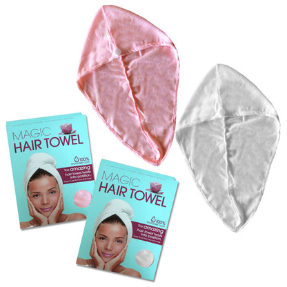 Set of 2 Magic Quick Dry Microfibre Hair Dryer Towels Pink + White Tristar Online