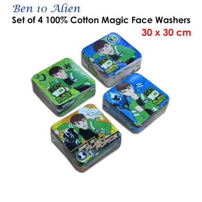 Set of 4 Ben 10 Alien Magic 100% Cotton Face Washers Tristar Online
