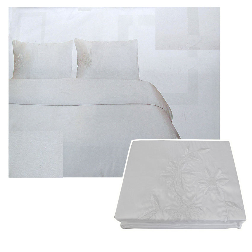 Tuberose Satin Embroidery Quilt Cover Set White Queen Tristar Online