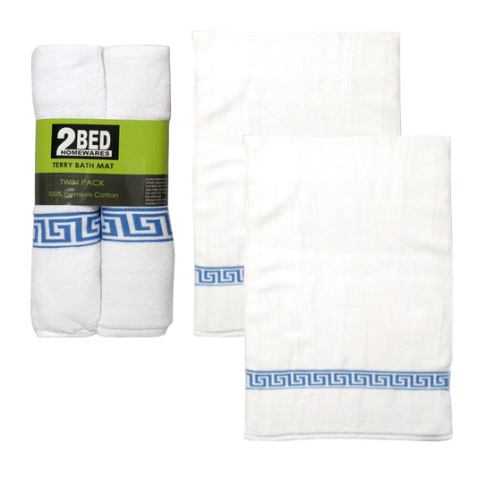 Set of 2 Greek Key Bath Mats White Tristar Online