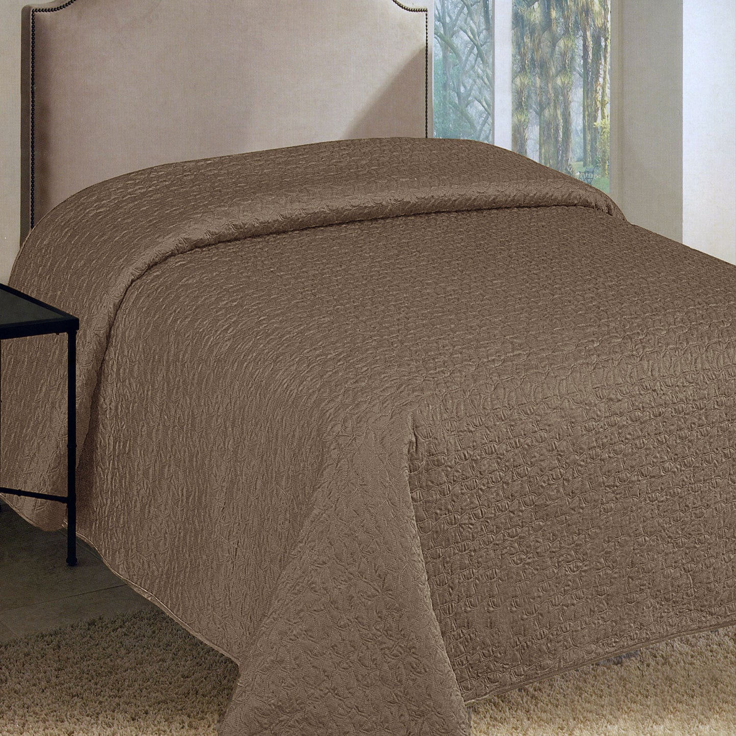Faux Silk Embroidered Coverlet Coffee QUEEN Tristar Online