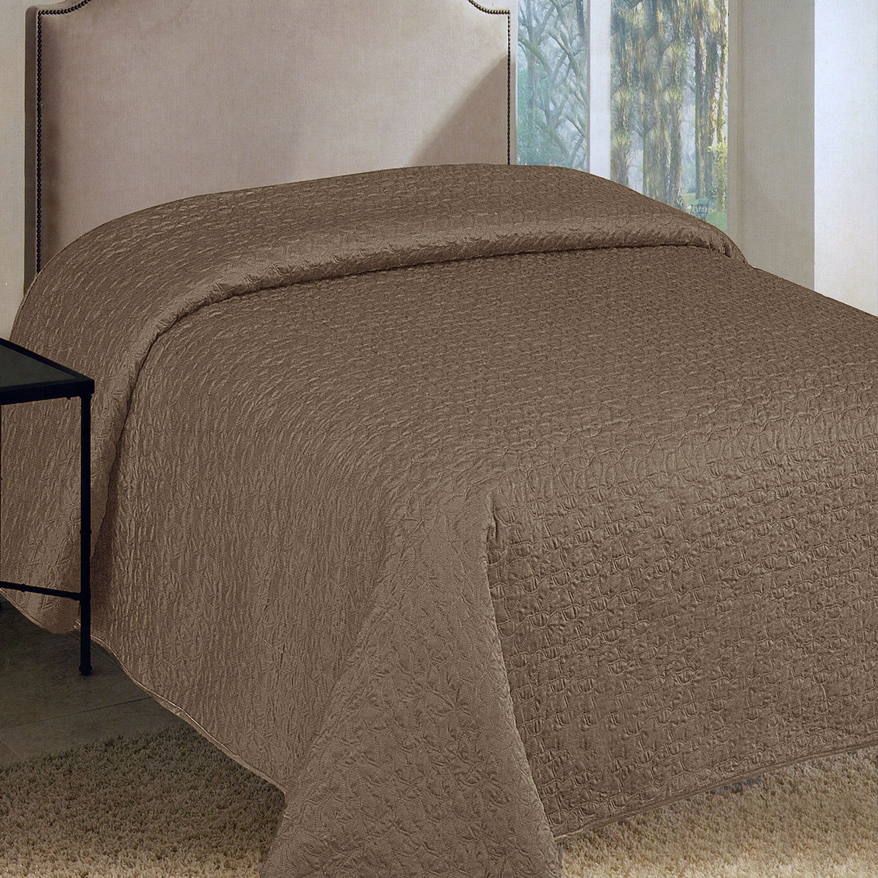 Faux Silk Embroidered Coverlet Coffee QUEEN Tristar Online