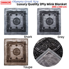 1000GSM Olympia Greek Key Luxury Quality 2 Ply Mink Blanket Queen Grey Tristar Online