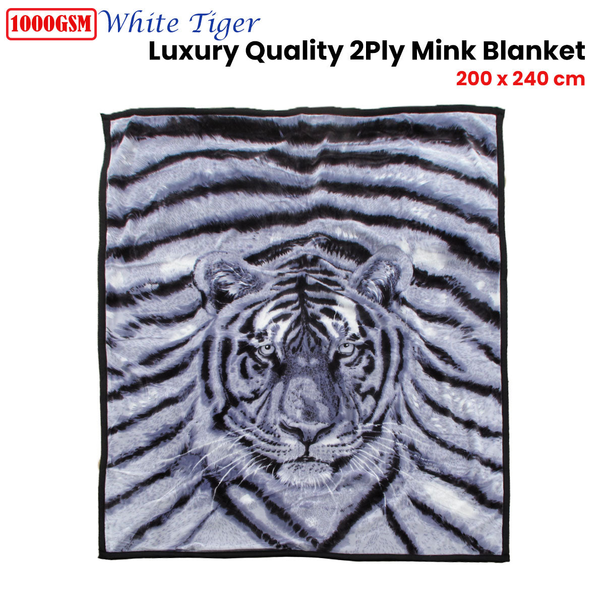 1000GSM White Tiger Luxury Quality 2 Ply Mink Blanket 200 x 240 cm Tristar Online