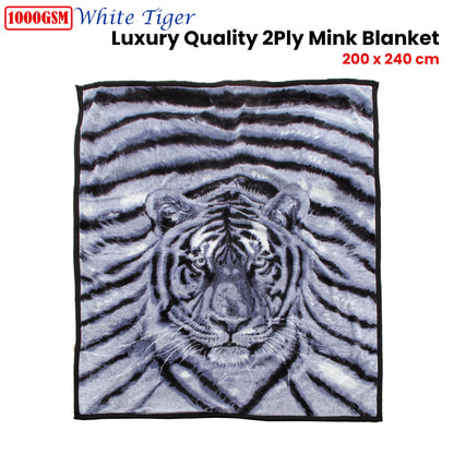 1000GSM White Tiger Luxury Quality 2 Ply Mink Blanket 200 x 240 cm Tristar Online