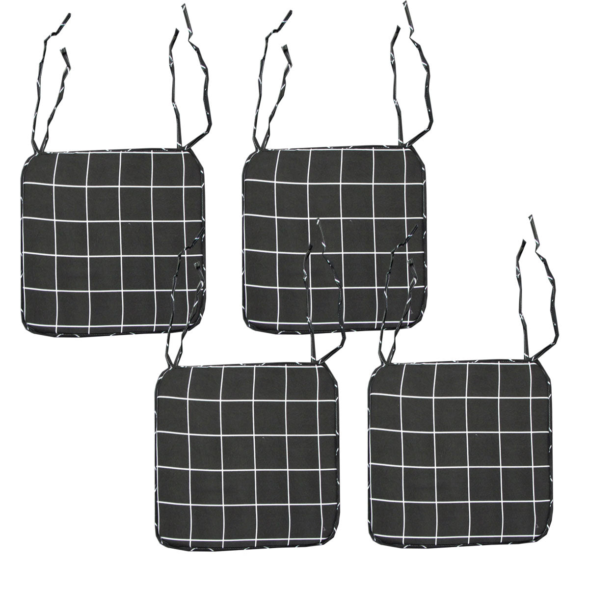 Set of 4 Square Chair Pads with Ties Checkered Charcoal Tristar Online