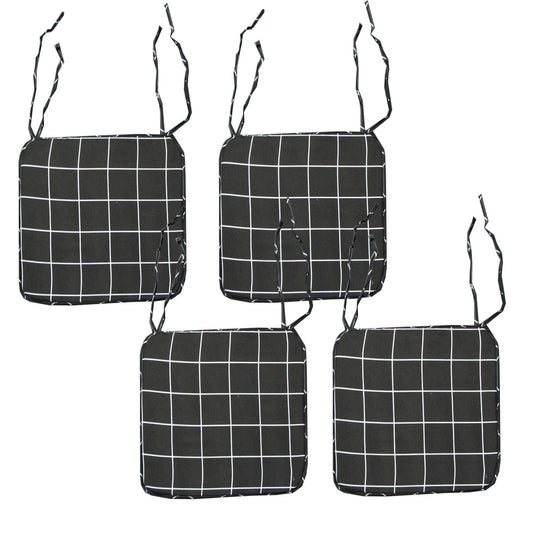 Set of 4 Square Chair Pads with Ties Checkered Charcoal Tristar Online