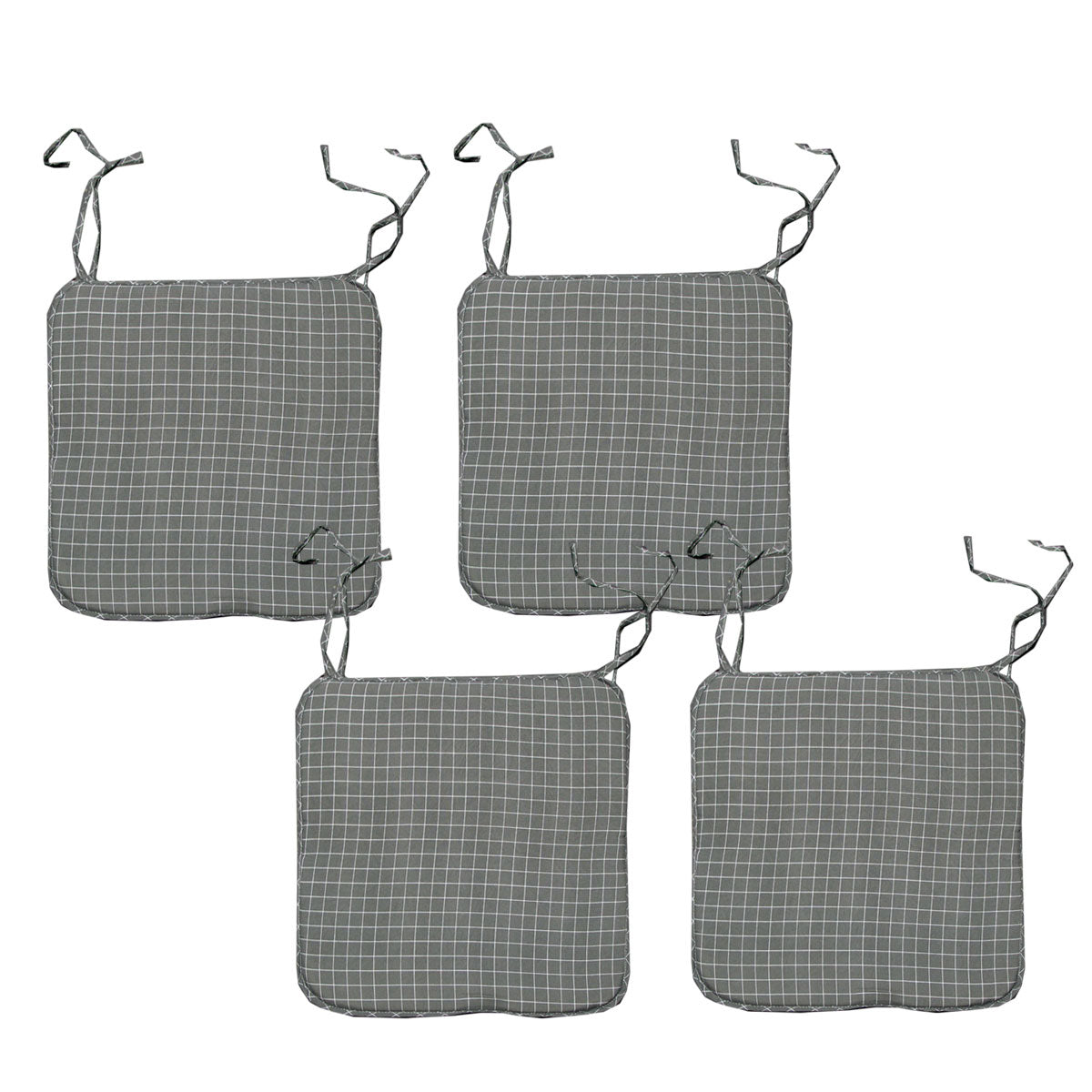 Set of 4 Square Chair Pads with Ties Small Checkered Grey Tristar Online