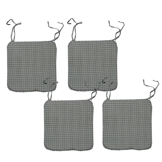Set of 4 Square Chair Pads with Ties Small Checkered Grey Tristar Online