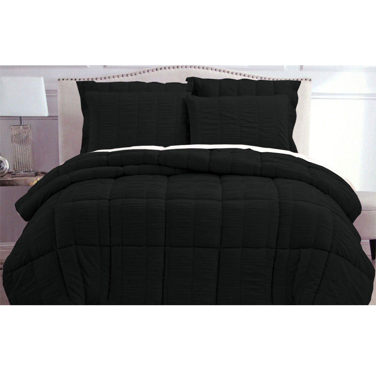 Hotel Living Seersucker Comforter Set Queen Black Tristar Online