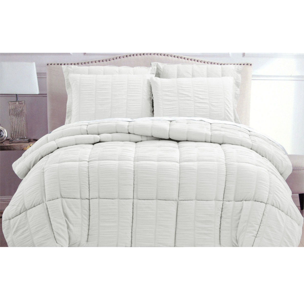 Hotel Living Seersucker Comforter Set Queen White Tristar Online