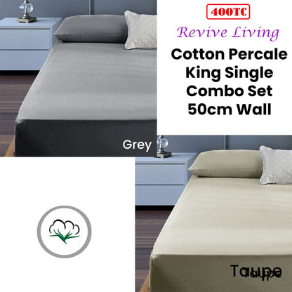 400TC Cotton Percale King Single Combo Set 50cm Wall Grey Tristar Online
