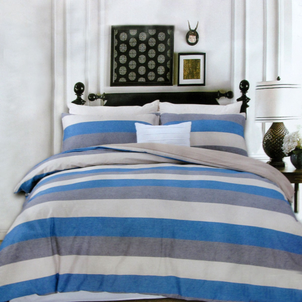 250TC Cotton Reversible Quilt Cover Set Beachy Stripes Queen Tristar Online