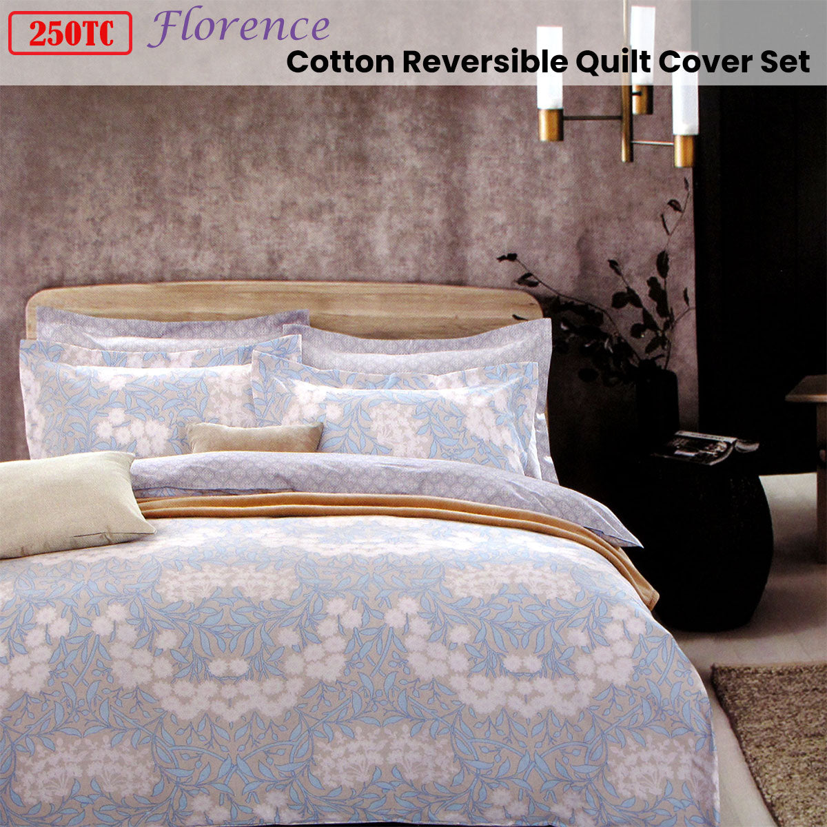 250TC Florence Cotton Reversible Quilt Cover Set Queen Tristar Online