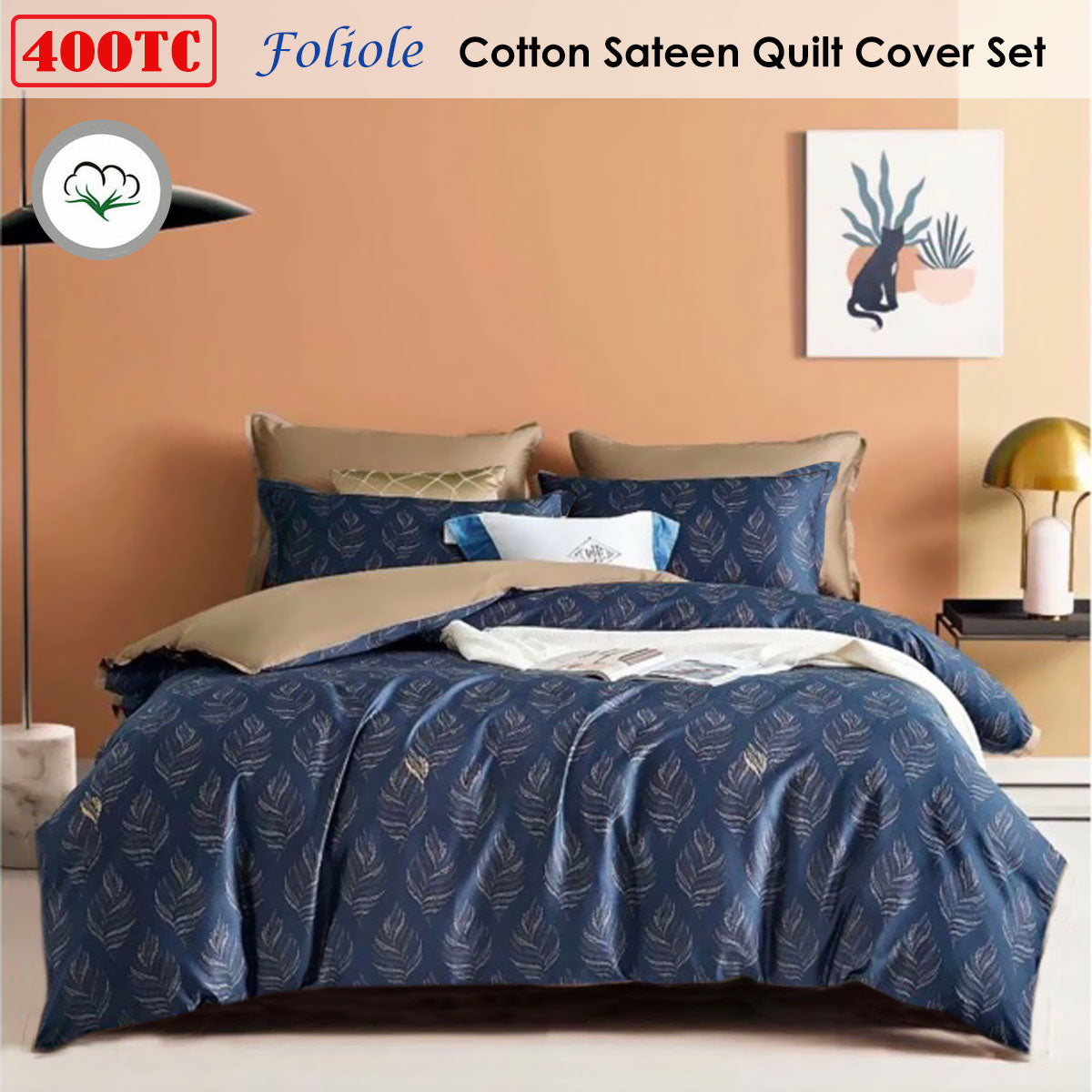 400TC Cotton Sateen Quilt Cover Set Foliole Queen Tristar Online