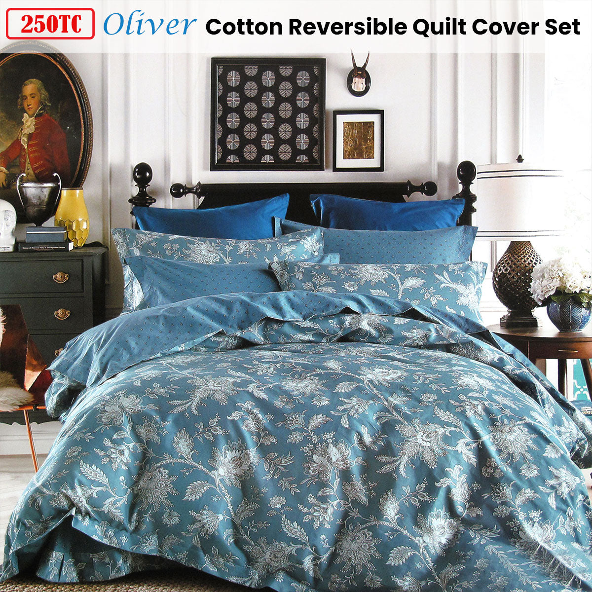 250TC Oliver Cotton Reversible Quilt Cover Set Queen Tristar Online