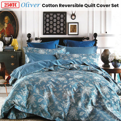 250TC Oliver Cotton Reversible Quilt Cover Set Queen Tristar Online