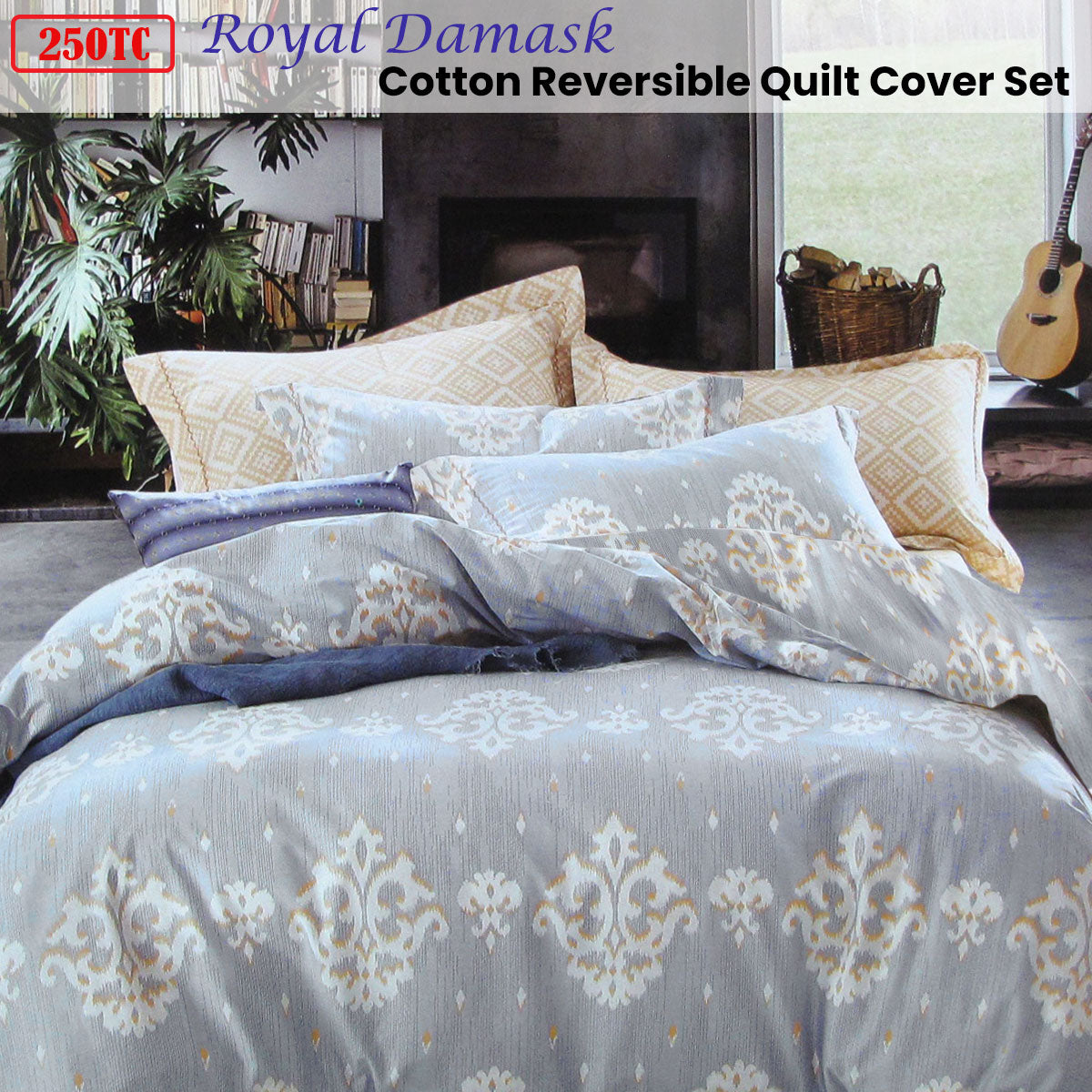 250TC Royal Damask Cotton Quilt Cover Set Queen Tristar Online