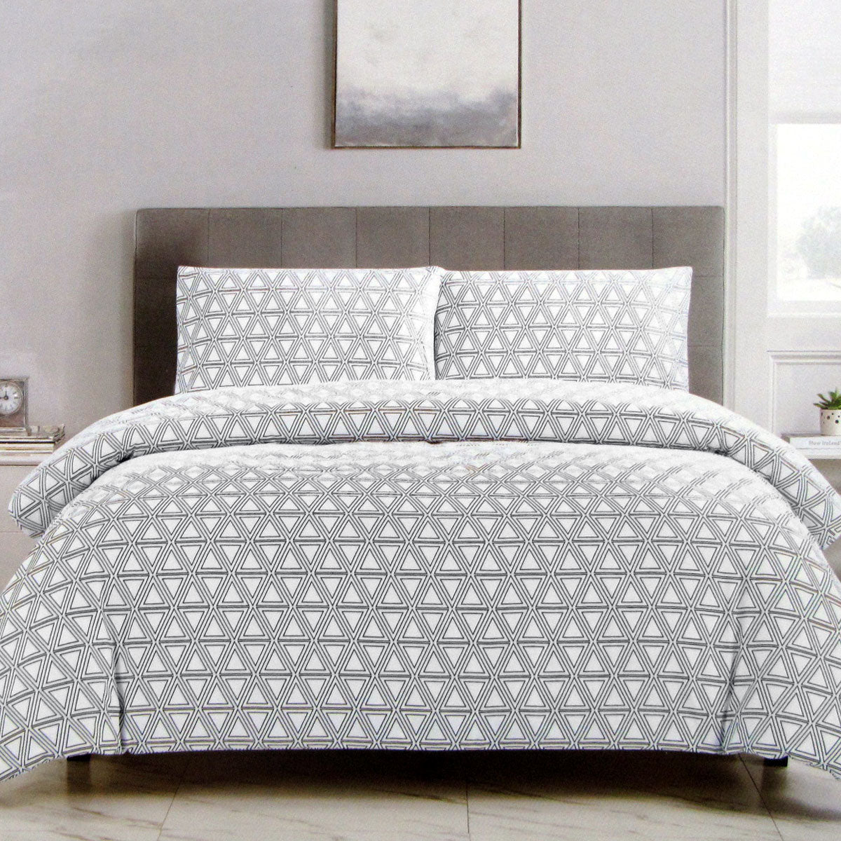 Artex Black Triangle Geometric Pattern Printed Microfiber Polyester Quilt Cover Set Queen Tristar Online