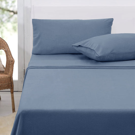Polar Fleece Sheet Set King 36cm Wall with King Pillowcases Airforce Blue Tristar Online