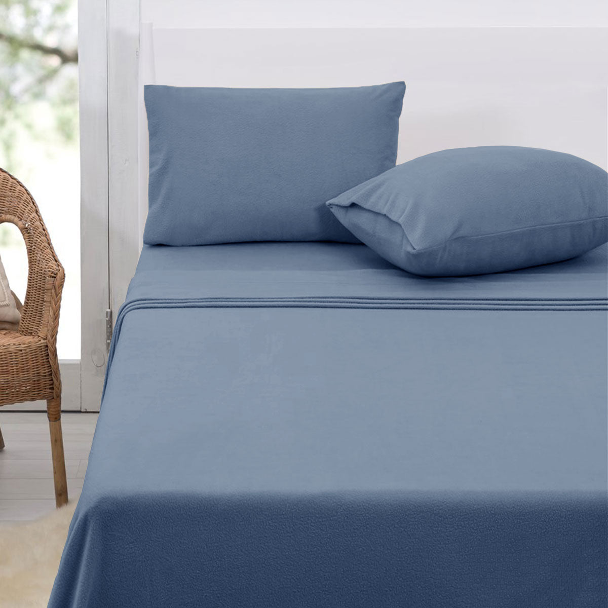 Polar Fleece Sheet Set Queen 36cm Wall Airforce Blue Tristar Online