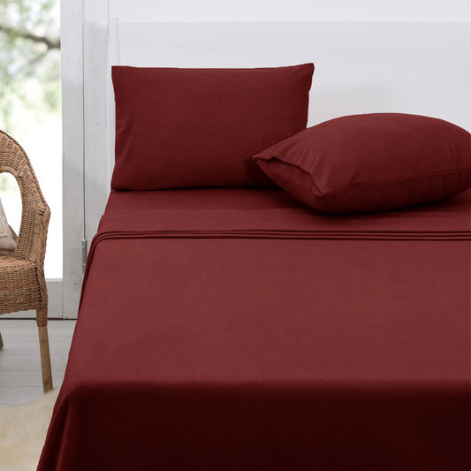 Polar Fleece Sheet Set Double 30cm Wall Burgundy Tristar Online