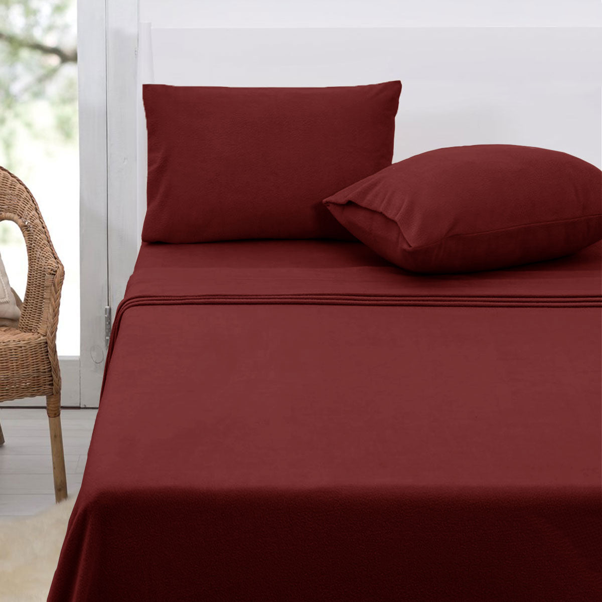 Polar Fleece Sheet Set Queen 36cm Wall Burgundy Tristar Online